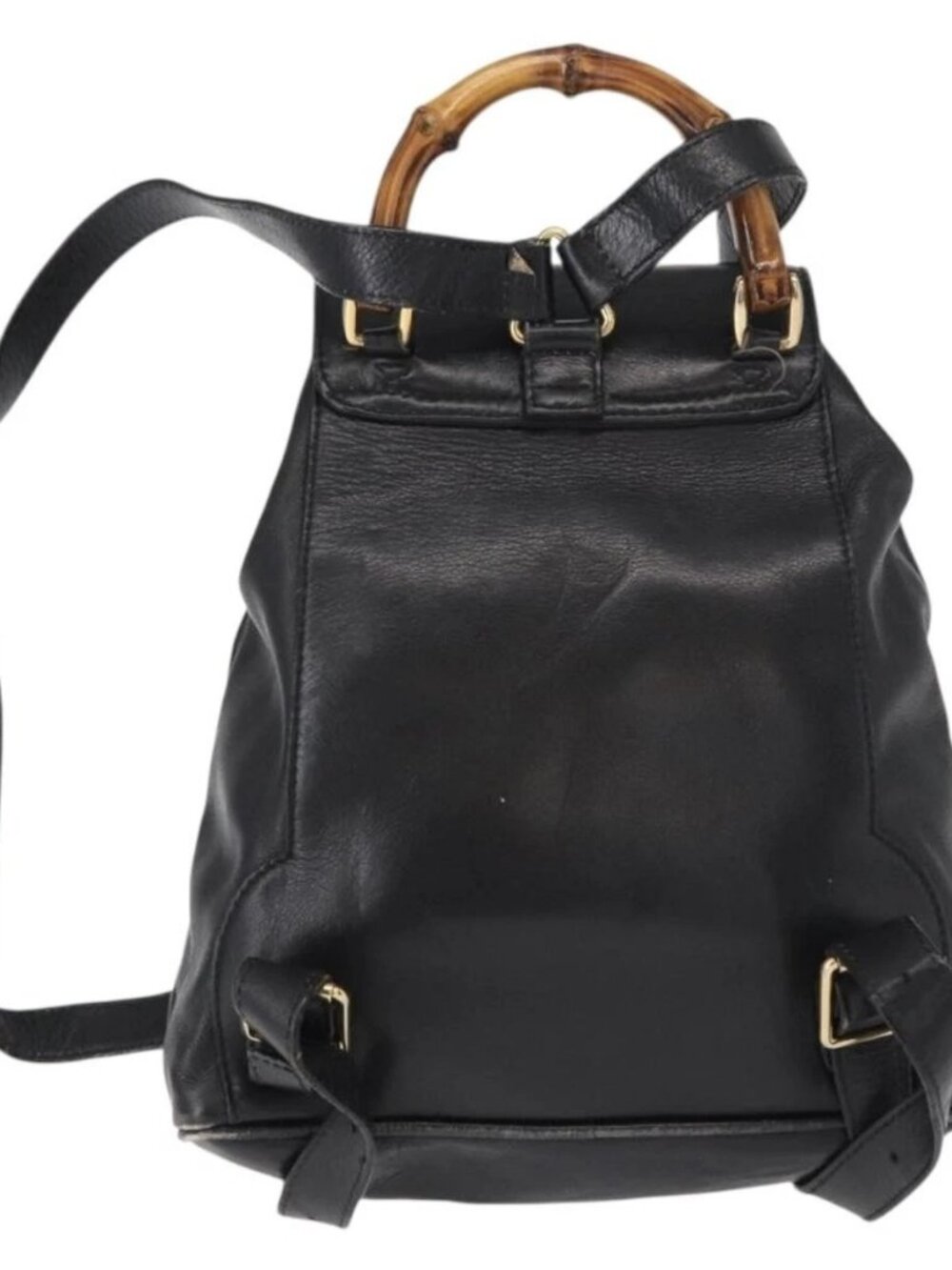 GUCCI Bamboo Backpack Leather Black Gold - Picture 2 of 16
